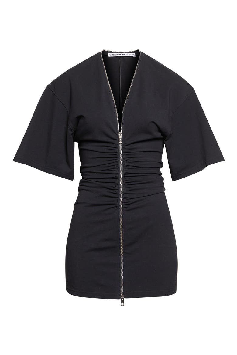 Ruched Zip Knit Minidress, Alternate, color, BLACK