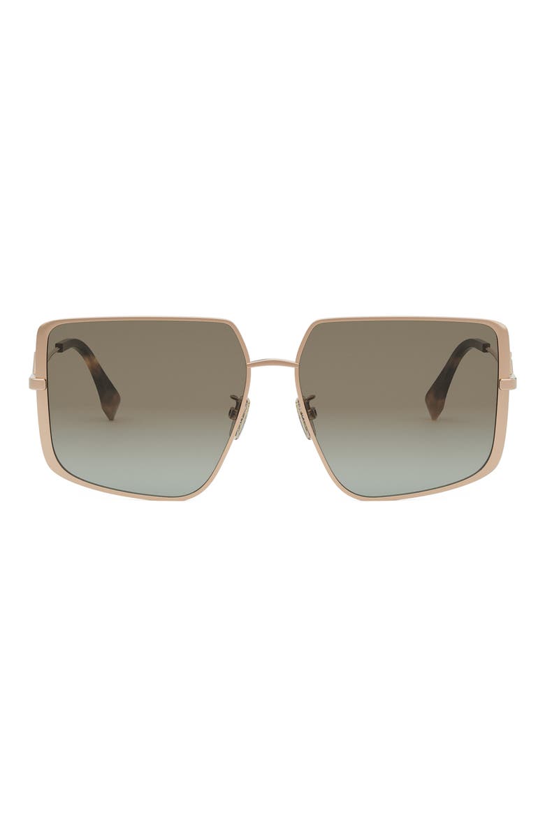 Diamonds 59mm Gradient Geometric Sunglasses, Main, color, SHINY ROSE GOLD / GREEN