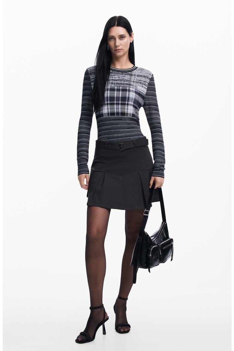 Chan Plaid Knit Top, Alternate, color, BLACK