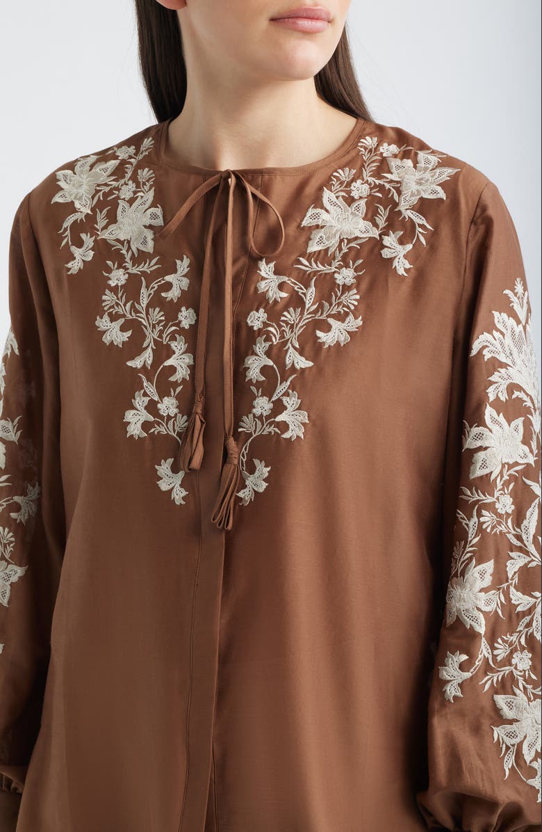 KOBI HALPERIN Franki Embroidered Cotton & Silk Top, Alternate, color, Cacao