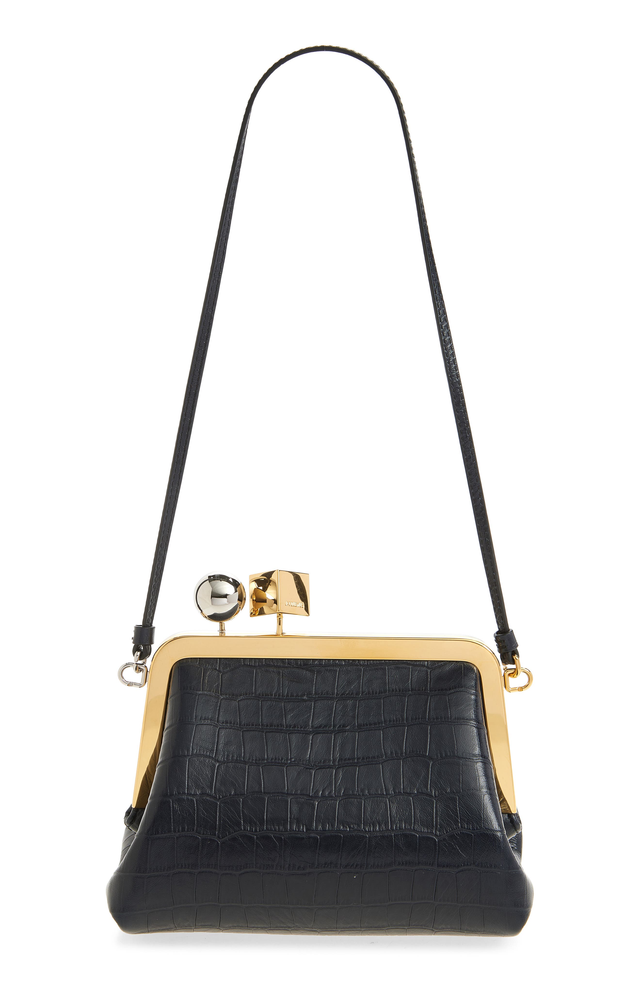 Jacquemus Le Berlingot Croc Embossed Leather Frame Shoulder Bag, Main, color, Dark Navy 390