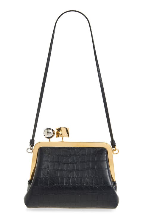 Le Berlingot Croc Embossed Leather Frame Shoulder Bag