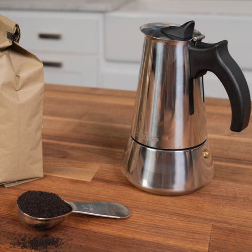 London Sip Espresso Maker & Coffee Spoon Bundle, 10 Cup In Silver
