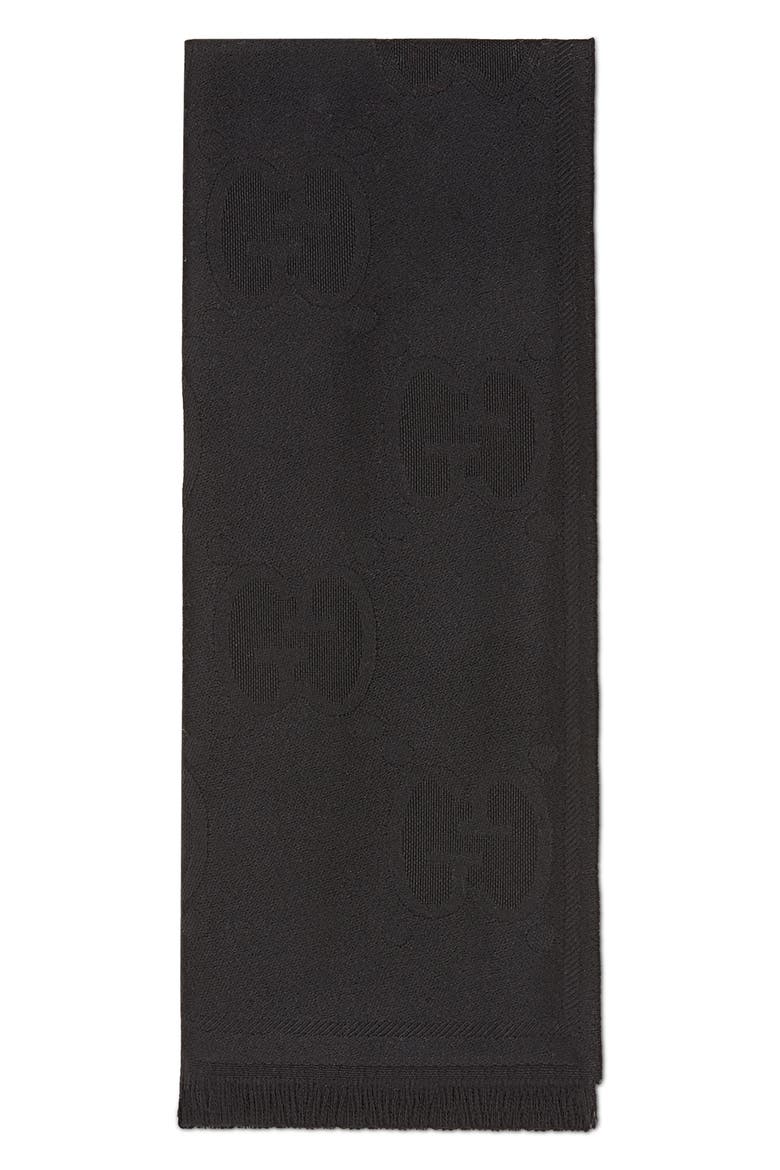 GG Logo Wool Scarf, Alternate, color, BLACK