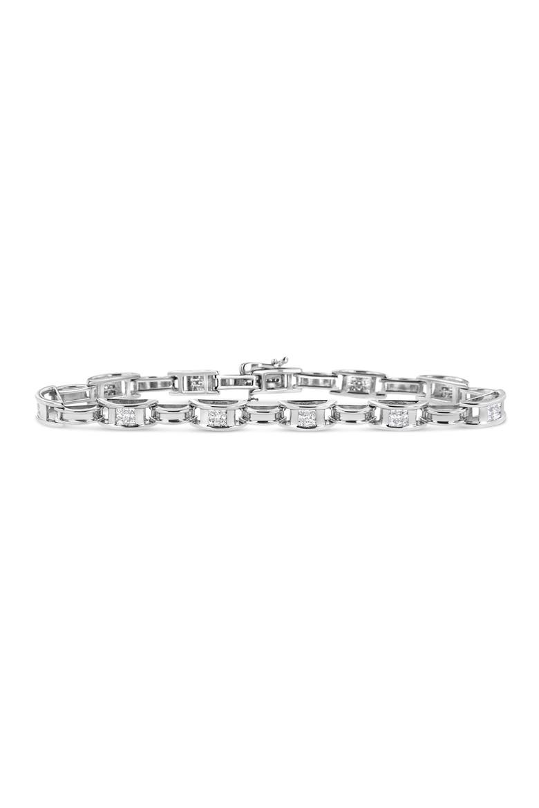 14K White Gold 1.0 Cttw Invisible Set Princess Diamond Link Tennis Bracelet, Main, color, White