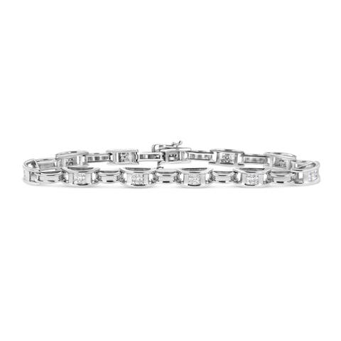 14K White Gold 1.0 Cttw Invisible Set Princess Diamond Link Tennis Bracelet