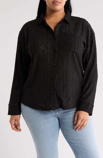 Crochet Long Sleeve Button Front Blouse