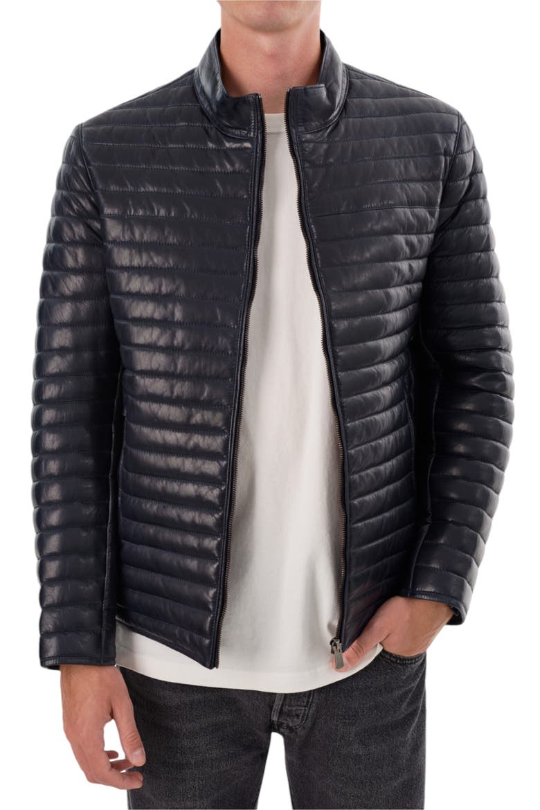 Leather Channel Quilt Jacket, Main, color, NAVY