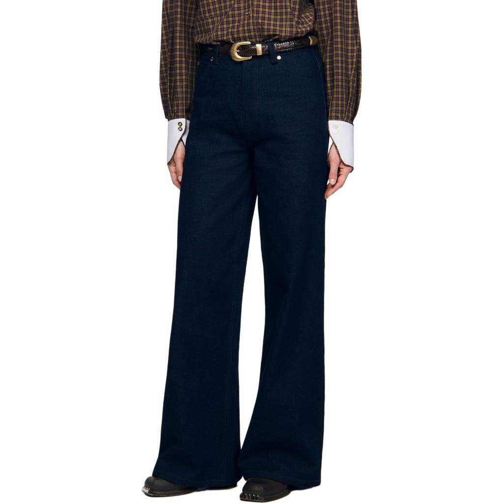 Sandro Wide-leg Raw Jeans In Blue