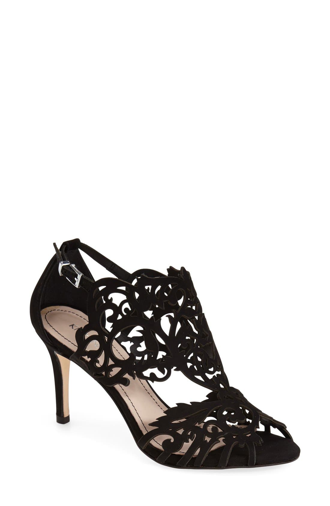 Marcela 3 Laser Cutout Sandal, Main, color, BLACK NUBUCK LEATHER