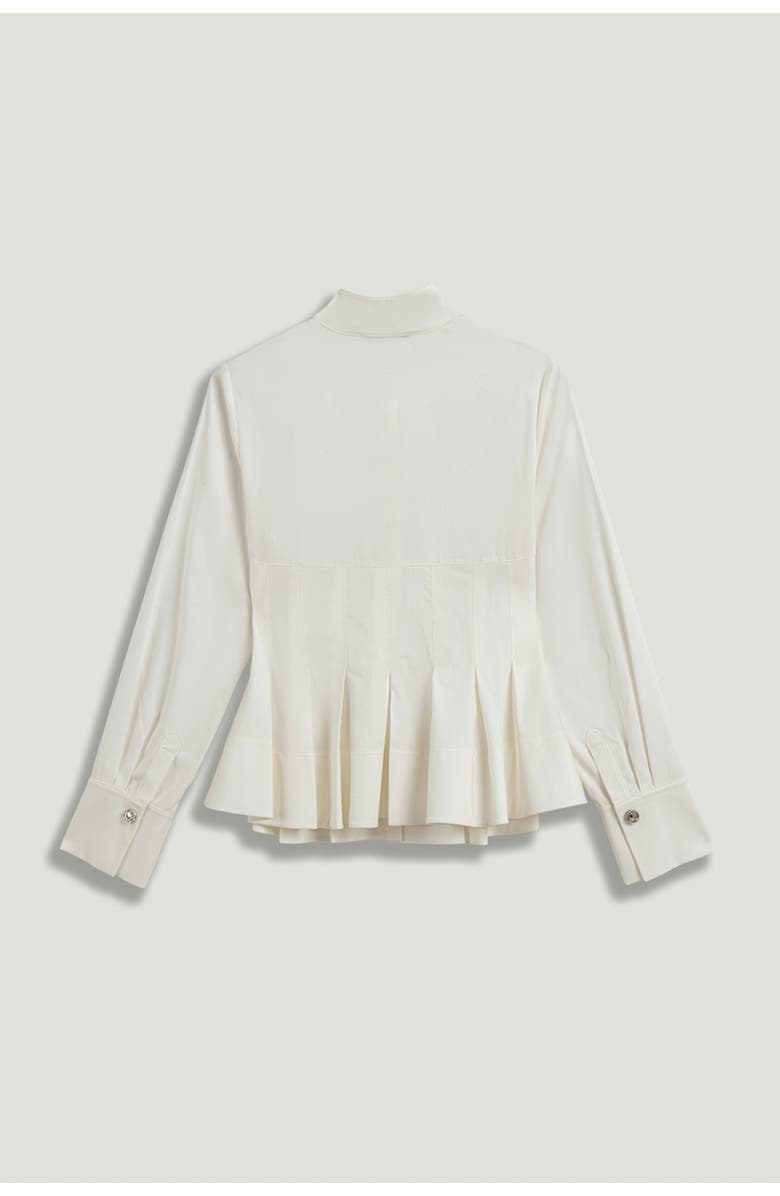 Nocturne Pleated Hem Button-Down Shirt, Alternate, color, White