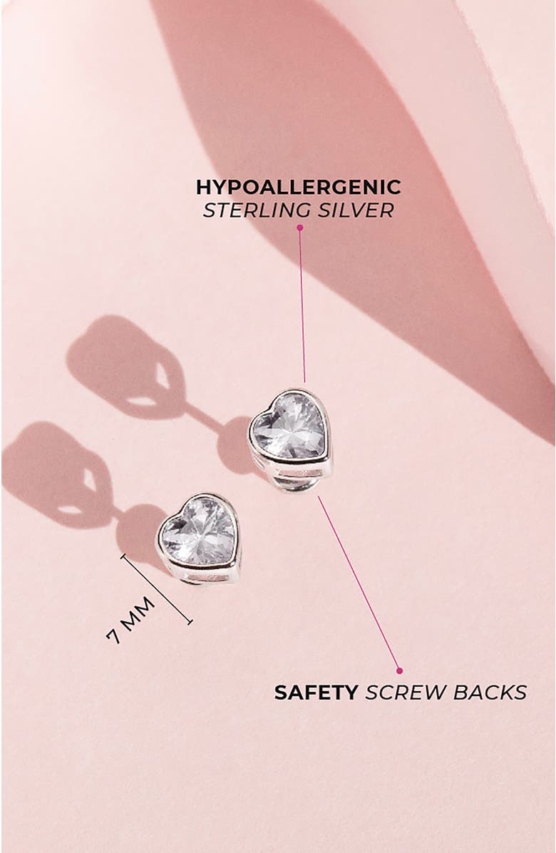 In Season Jewelry Bezel Cubic Zirconia Heart Earrings, Alternate, color, Silver