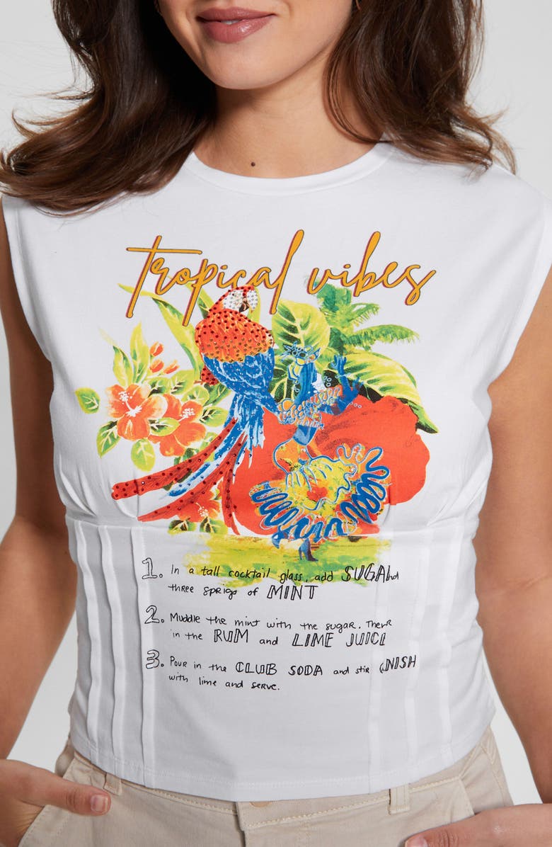 GUESS Tropical Vibes Corset T-Shirt, Alternate, color, 