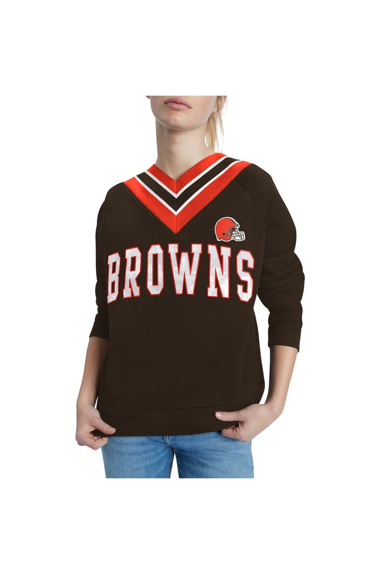 Women's Tommy Hilfiger Brown Cleveland Browns Heidi V-Neck Pullover Sweatshirt, Alternate, color, Brown