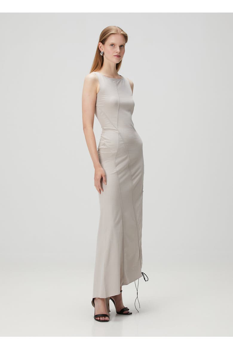 Cotton Long Dress With Slit Detail, Alternate, color, beige