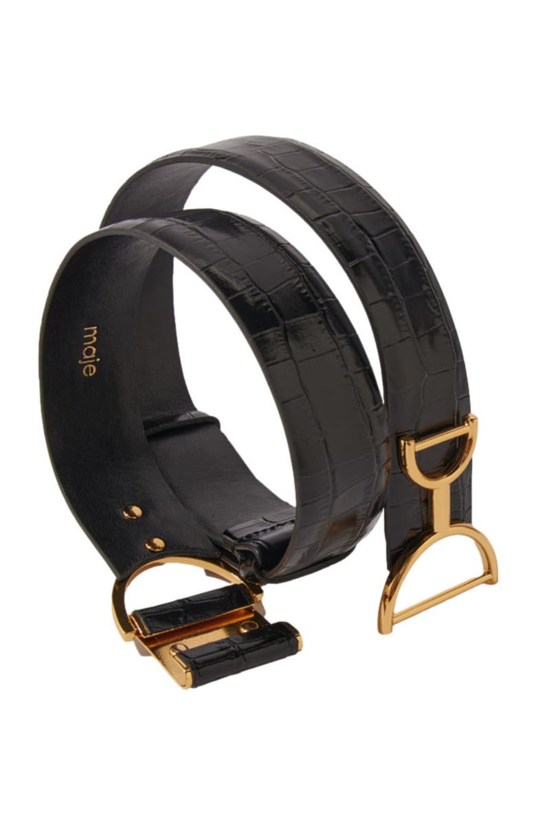 maje Wide smooth leather belt, Alternate, color,
