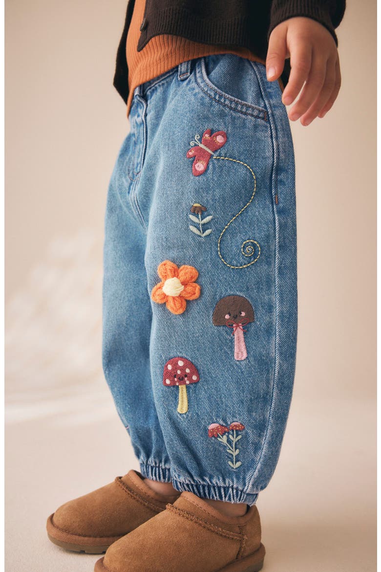 Kids' Embroidered Barrel Leg Jeans, Alternate, color, BLUE