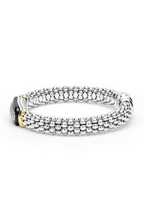 Lagos Two-tone Black Ceramic Diamond Caviar Bracelet In Metallic