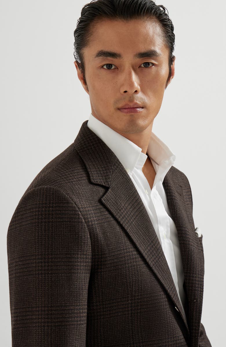 Brunello Cucinelli Prince of Wales Cavallo blazer, Alternate, color, Brown