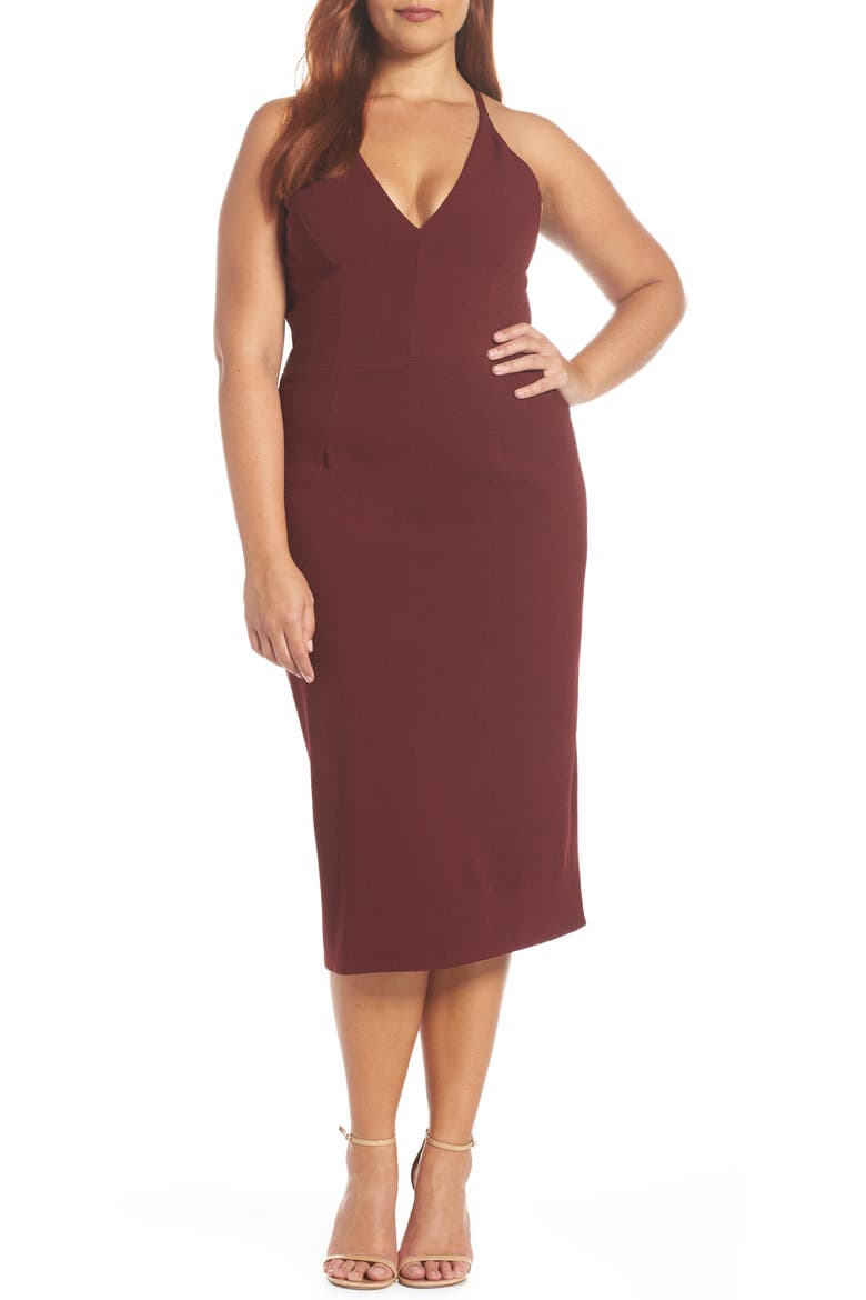 Lyla Crepe Cocktail Dress, Alternate, color, BURGUNDY