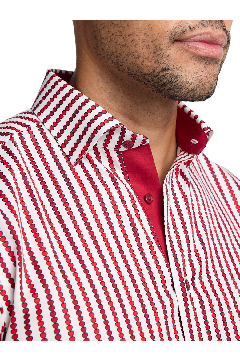 Comfort Stretch Non-iron Heart Dress Shirt With Contrast Trim, Alternate, color, White/Red
