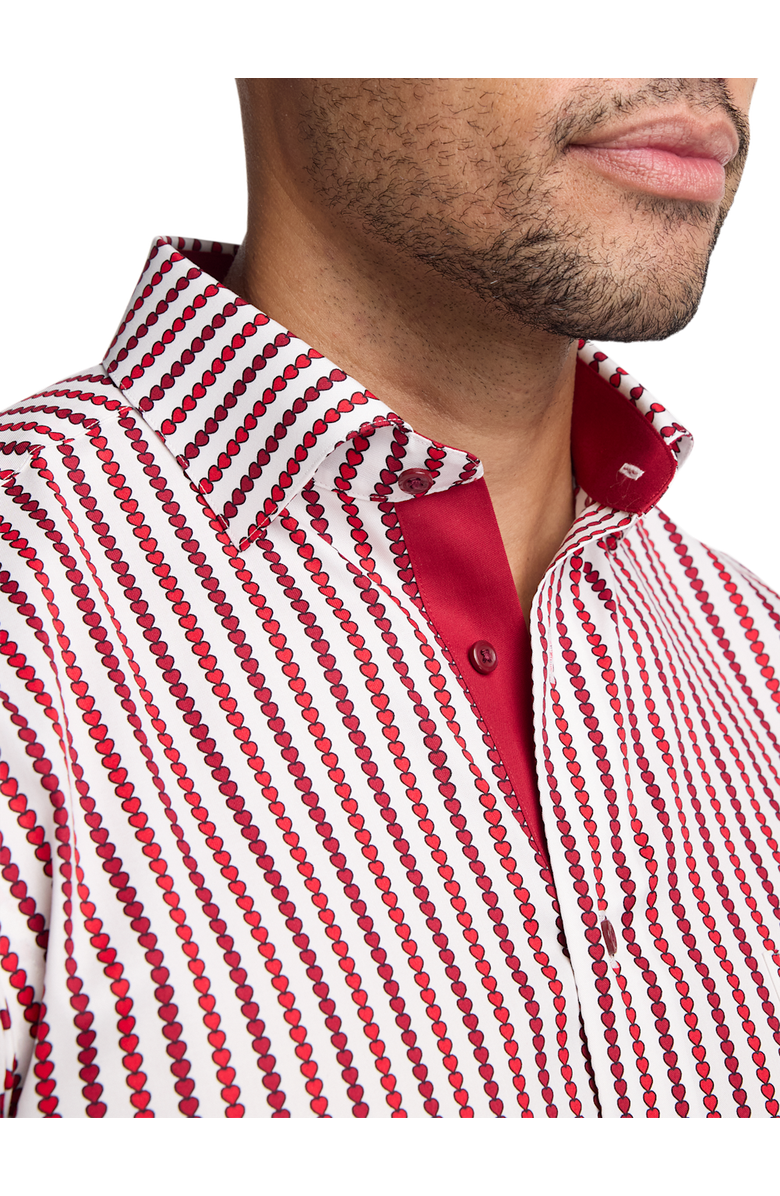 Paul Fredrick Tailored Fit Comfort Stretch Non-iron Heart Dress Shirt With Contrast Trim, Alternate, color, White/Red