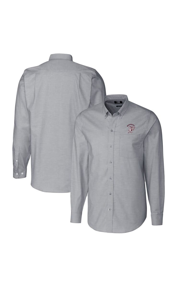Cutter & Buck Men's Cutter & Buck Charcoal Mississippi State Bulldogs Vault Stretch Oxford Long Sleeve Button-Down Shirt, Main, color, 