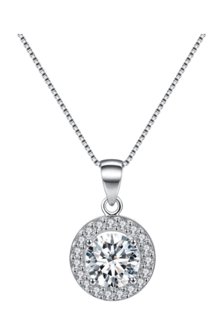 Round Halo Crystal Pendant Necklace, Main, color, Silver