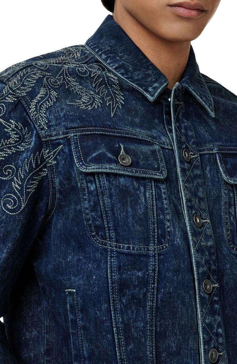 John Varvatos Anthony Embroidered Denim Trucker Jacket, Alternate, color, Blue Smoke