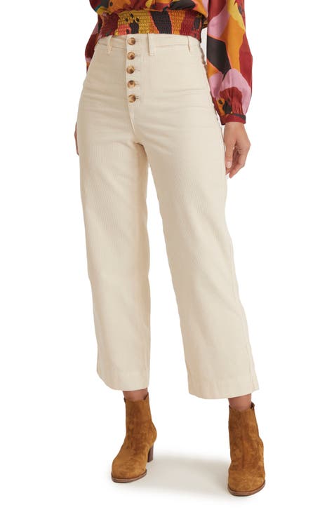 Bridget Exposed Button Crop Wide Leg Corduroy Pants