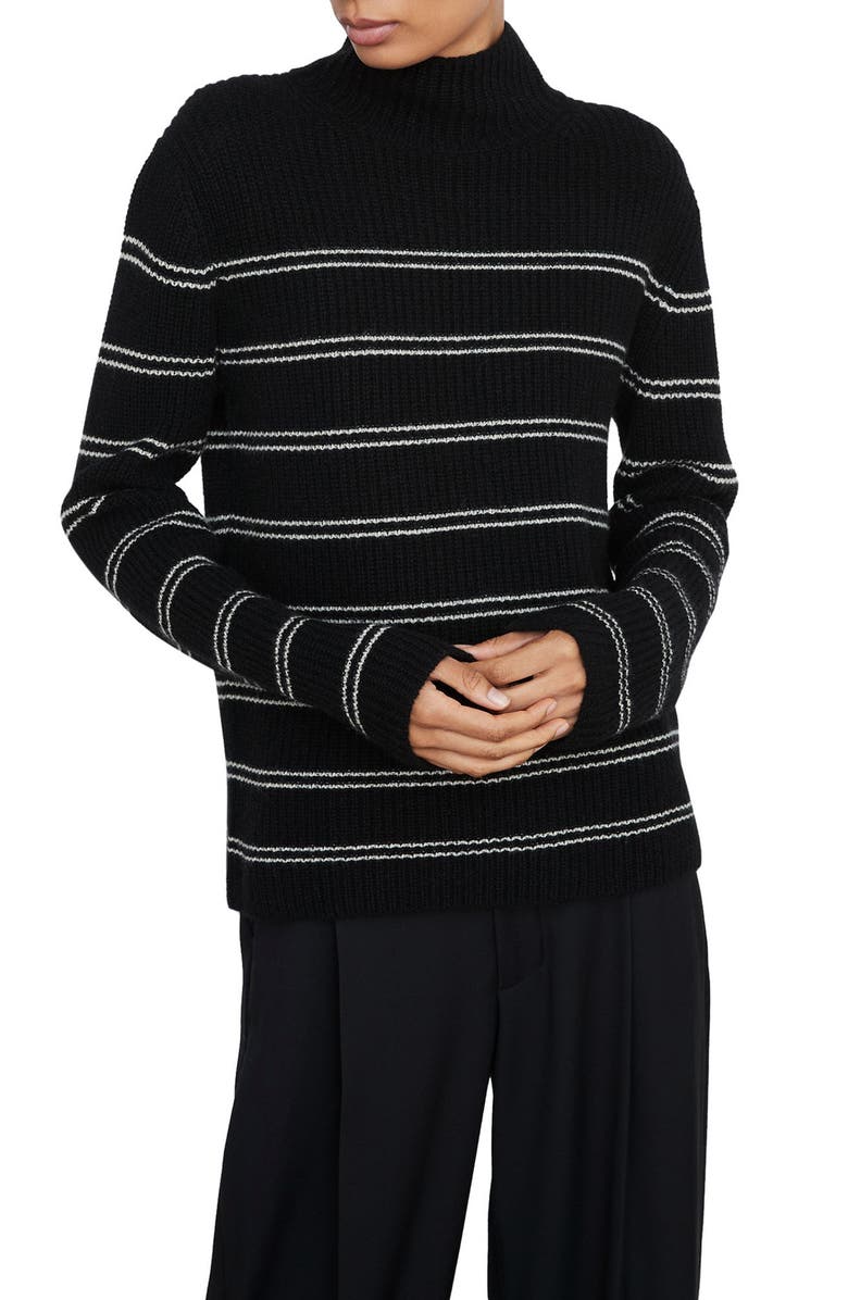 Vince Stripe Shaker Stitch Wool Blend Mock Neck Sweater, Main, color,