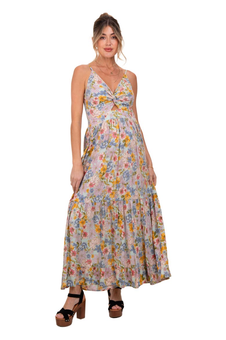 Floral Twist Front Cutout Maxi Dress, Alternate, color, Mint Green