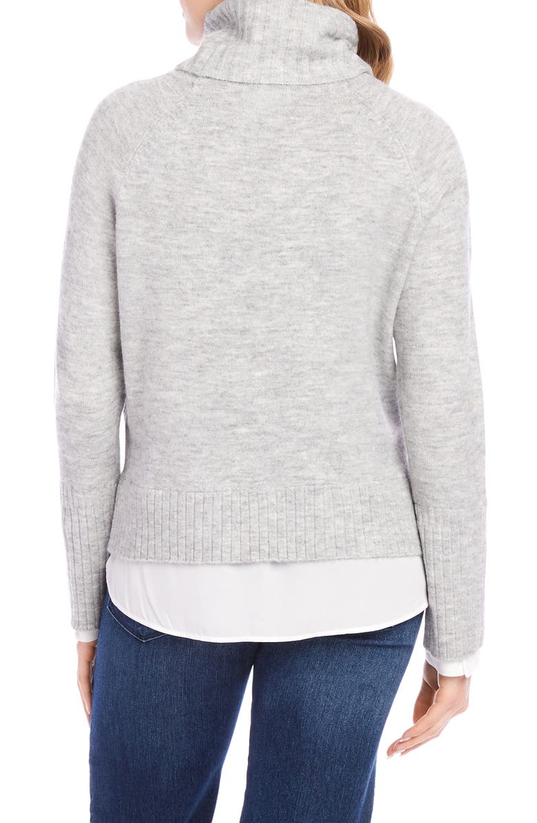 Karen Kane Mixed Media Layered Turtleneck Sweater, Alternate, color, Light Heather Grey