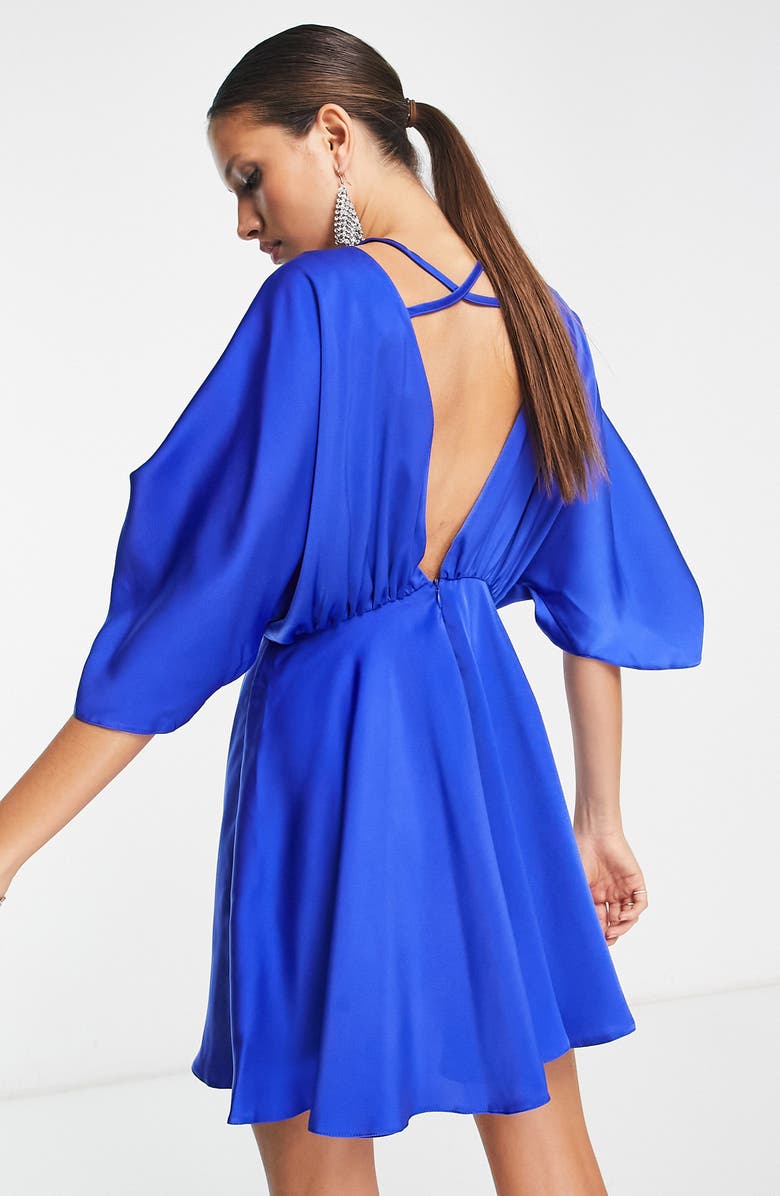 ASOS DESIGN Open Back Satin Babydoll Minidress, Alternate, color, 