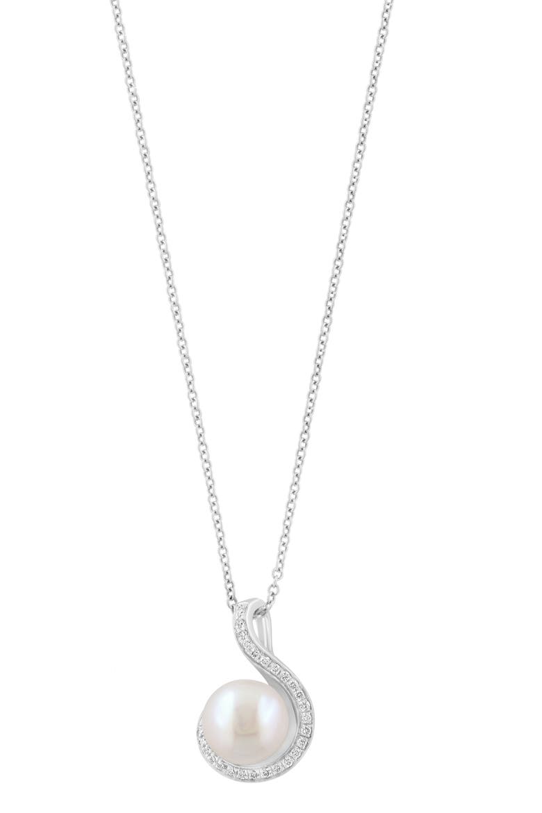 Diamond & Freshwater Pearl Pendant Necklace, Alternate, color, WHITE