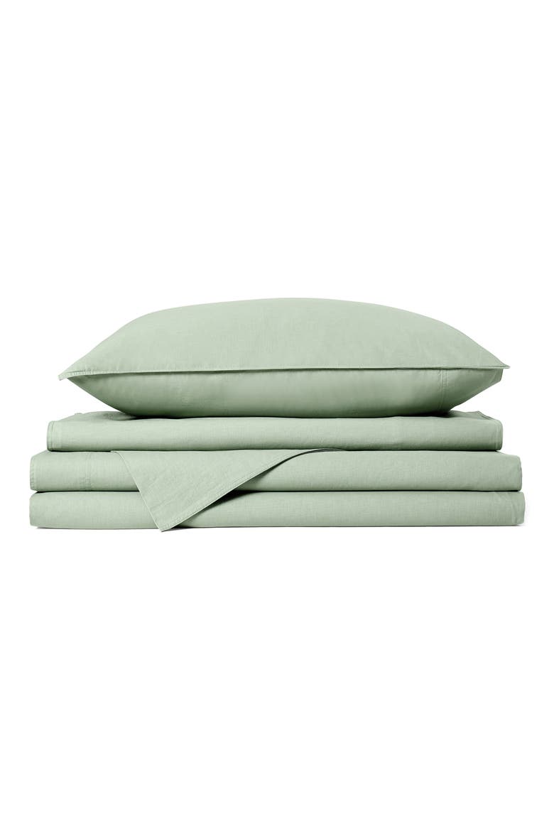 Vintage Washed Cotton Sheet Set, Main, color, GREEN