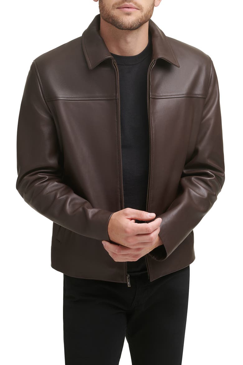 Smooth Lamb Leather Collared Jacket, Main, color, JAVA