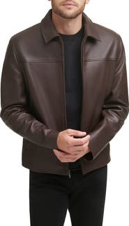 Cole Haan Smooth Lamb Leather Collared Jacket