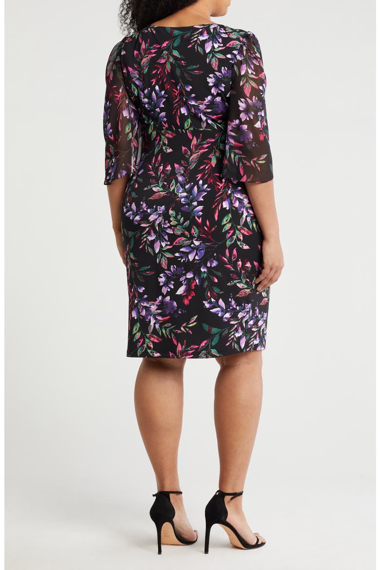 Floral Chiffon Sleeve Faux Wrap Dress, Alternate, color, CHERRY