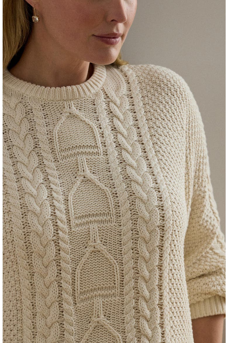 Rexden Cable Stitch Cotton Crewneck Sweater, Alternate, color, MASCARPONE CREAM