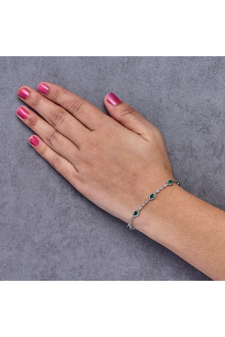 10K White Gold Oval Green Emerald & Diamond Alternating Link Bracelet, Alternate, color, White
