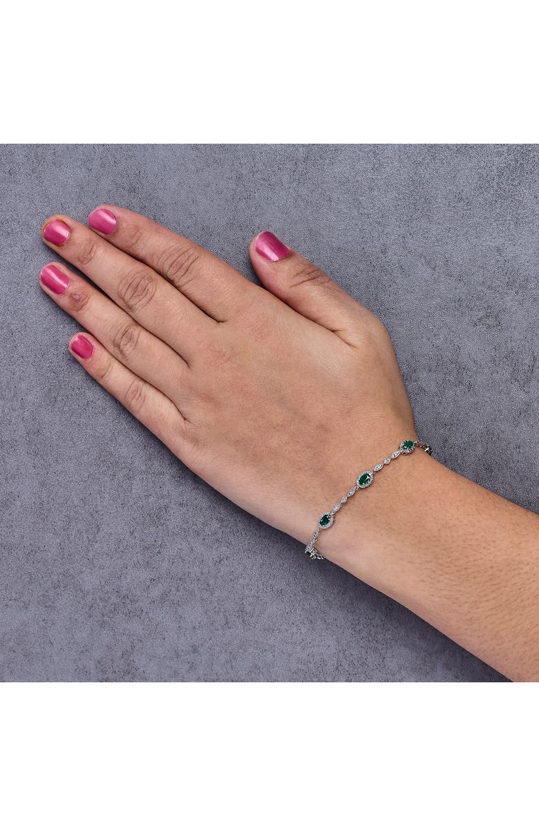 Haus of Brilliance 10K White Gold Oval Green Emerald & Diamond Alternating Link Bracelet, Alternate, color, White