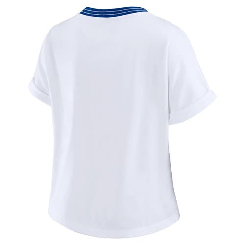 Wear By Erin Andrews White Buffalo Bills Cropped Center Stripe Dolman T-shirt In White