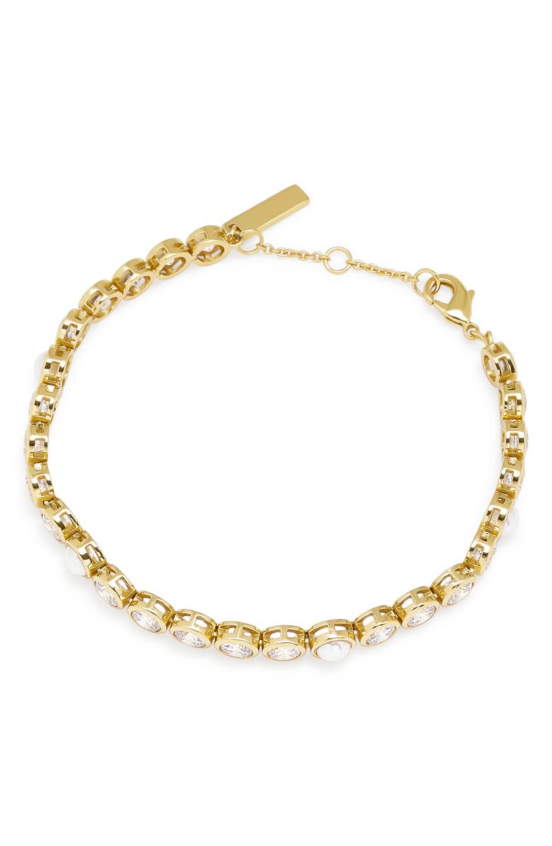 Kurt Geiger London Faux Pearl & Cubic Zirconia Flex Bracelet, Main, color, 