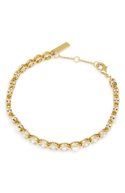 Faux Pearl & Cubic Zirconia Flex Bracelet