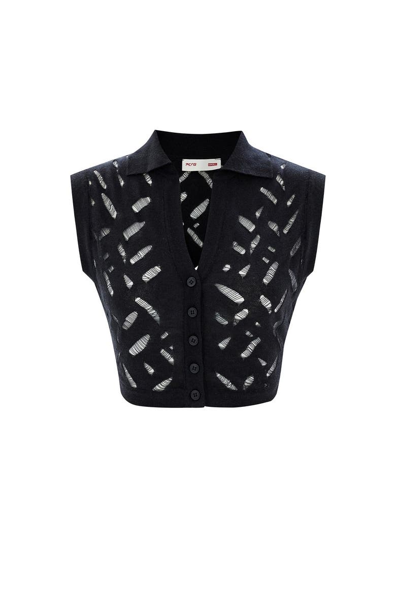 Cropped Ripped Knit Top Jet, Main, color, black