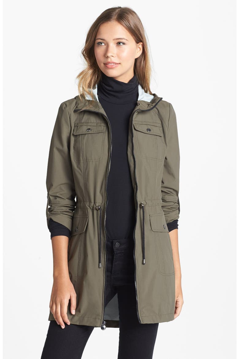 Hooded Front Zip Jacket, Main, color, KHAKI/ MINT