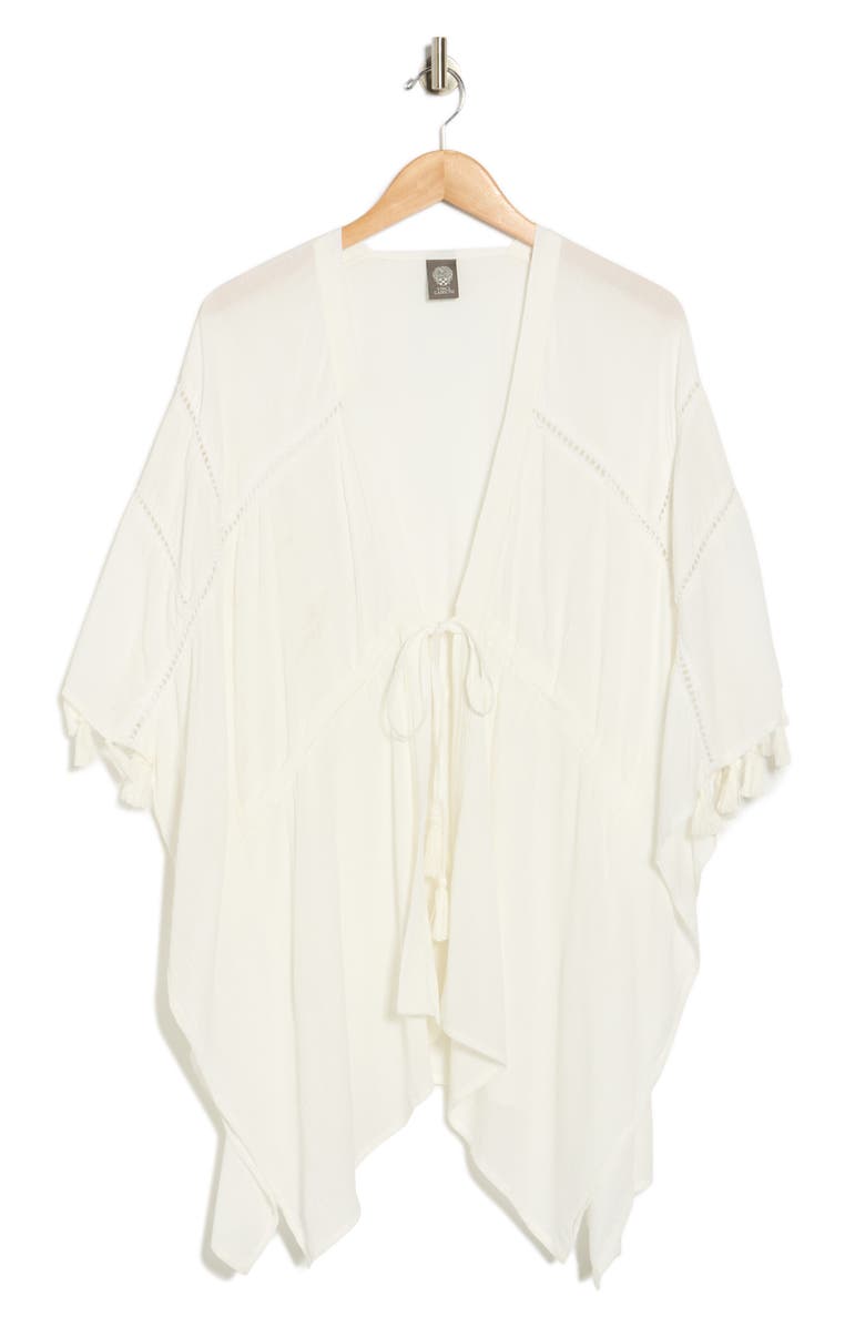 Vince Camuto Cinch Waist Tassel Trim Topper, Alternate, color, Bright White