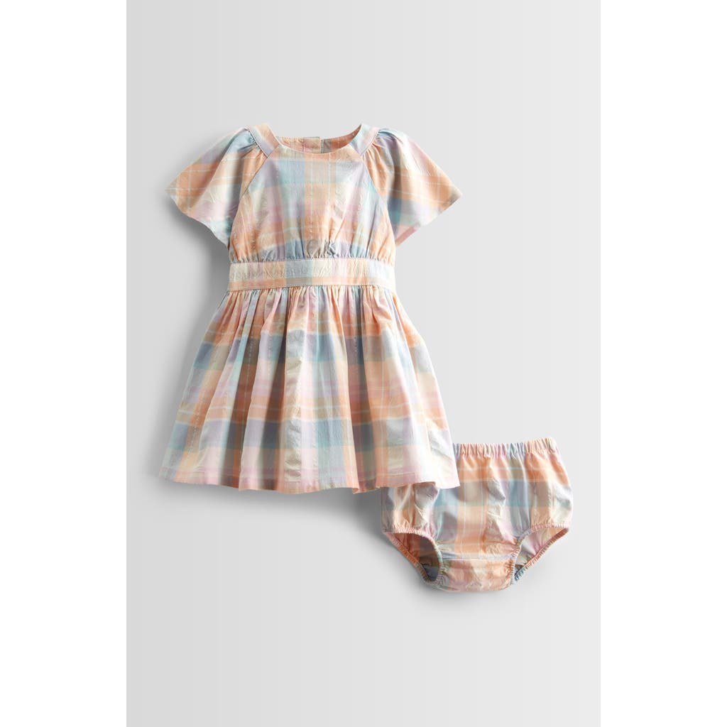 Nordstrom Stripe Seersucker Cotton Dress & Bloomers In Coral Playful Plaid