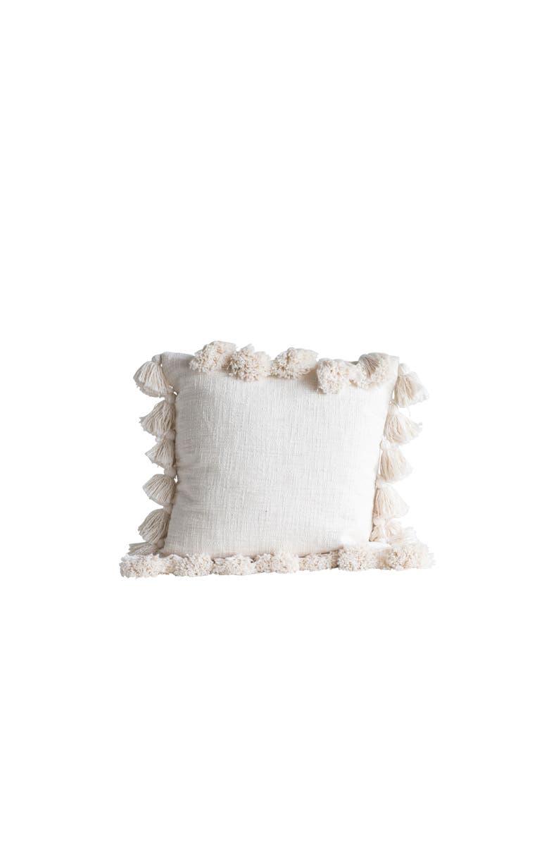 Storied Home Woven Cotton Slub Pillow with Tassels, Cream, Main, color, Cream